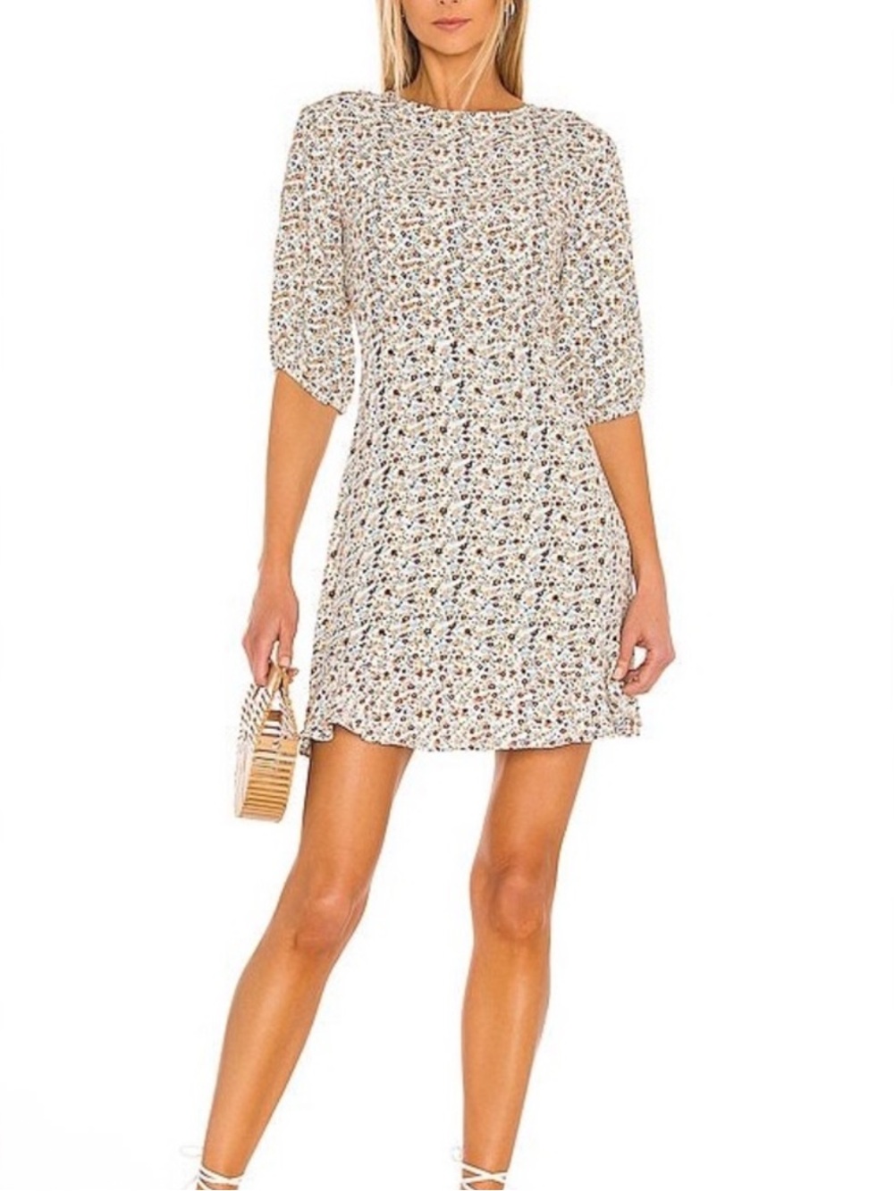 Faithfull The Brand Sidonie Aurelia Floral Off White Chestnut Mini Dress Size 6